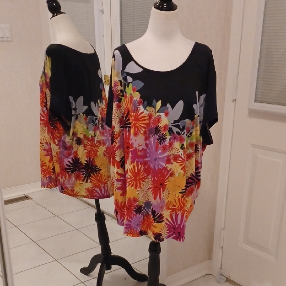 $4 Add-on Black Floral Top With Crisscross Back - Size 3X